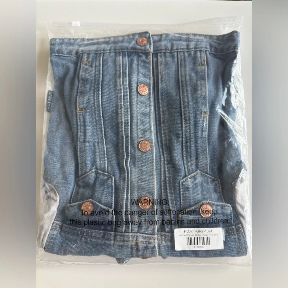 NWT | Little Bipsy Kids Hooded Long Sleeve Denim Jacket Grey | Toddler Baby
